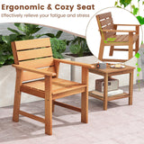 Tangkula Outdoor Wood Bistro Set, 2 Hardwood Chairs & Folding Bistro Table Set, Slatted Seat & Tabletop