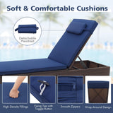 Tangkula Patio Chaise Lounge, Outdoor PE Rattan Lounge Chair w/ 6-Level Backrest