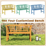 Tangkula Acacia Wood Outdoor Bench with Curved Armrests