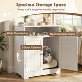 Tangkula Litter Box Enclosure 2-Door Cabinet & Open Compartment Modern Cat Litter Box Furniture