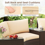 Tangkula 5 Pieces PE Rattan Half-Moon Curved Sectional Sofas with Side Tables