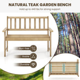 Tangkula Outdoor Teak Wood Garden Bench, 2-Person Patio Bench with Backrest and Armrests