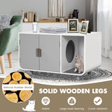 Tangkula Cat Litter Box Enclosure Furniture, Hidden Cat Washroom with Rubber Wood Legs & Mats