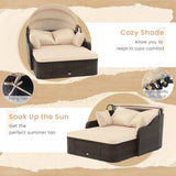 Tangkula Patio PE Rattan Daybed with Retractable Canopy, Double Lounge Bed with Soft Cushions and Extra Pillows