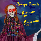 Tangkula 6 FT Halloween Animatronic Skeleton Girl with Book