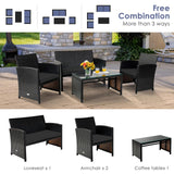 Tangkula Outdoor Rattan Furniture Set w/Chair & Loveseat & Tempered Glass Coffee Table