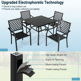 Tangkula 5 Pieces Metal Patio Dining Set, 37" Square Dining Table with 4 Stackable Chairs