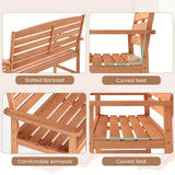 Tangkula Wooden Garden Bench with Slatted Backrest and Comfortable Armrests
