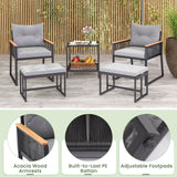Tangkula 5 Piece Outdoor Conversation Set, Rattan Armchairs w/ Side Table & Ottomans