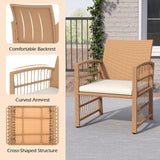 Tangkula 5 Piece Patio Wicker Conversation Set Includes 2 Armchairs, 2 Ottomans & 2-Tier Side Table