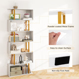Tangkula 6-Tier Geometric Bookcase, 74.5-Inch S-Shaped Bookshelf with Metal Frame