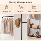 Tangkula Freestanding Wooden Garment Rack with Wheels