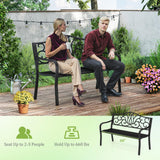 Tangkula 50 Inches Outdoor Garden Bench with Floral Design Backrest and Slatted Seat