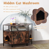 Tangkula Corner Cat Litter Box Enclosure, Decorative Pet Cabinet Furniture with Open Shelf, 2 Entrances