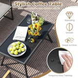 Tangkula Outdoor Metal Conversation Set with Padded Fabric Seat & Wood-Plastic Armrests
