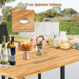 Tangkula Patio Rattan Dining Set, Acacia Wood Tabletop w/Umbrella Hole