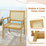 Tangkula Outdoor Wood Chair, Teak Wood Armchair with Rattan Seat & Back