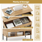 Tangkula Lift Top Coffee Table with Metal Legs, Rising Center Table w/Hidden Compartment & 3 Open Cubbies