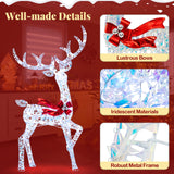 Tangkula 3-Piece Christmas Lighted Iridescent Reindeer Family Set with 215 Cold White LED Lights and Ground Stakes