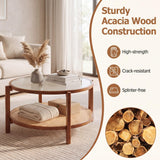 Tangkula 2-Tier Round Coffee Table | Wooden Center Table with Frosted Tempered Glass Top