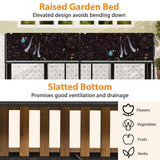Tangkula PE Rattan Garden Planter Table with Built-in Chairs and Storage Space