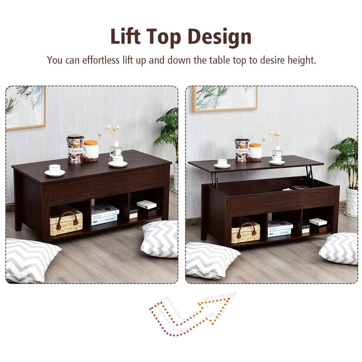 Wood Lift Top Coffee Table, Modern Coffee Table - Tangkula