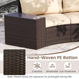 Tangkula Rattan Half-Moon Curved Sectional Cushioned Sofas with Side Tables