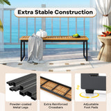 Tangkula Patio Dining Bench, 2-3-person Backless Bench with Slatted Seat & Metal Legs, Indoor Outdoor Bench for Entryway