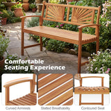 Tangkula 2-Person Acacia Wood Outdoor Garden Bench with Sunburst Back