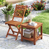 Tangkula Outdoor Side Table with Slatted Tabletop & Storage Shelf