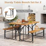 Tangkula Patio Dining Bench Set with Metal Legs for Balcony