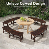 Tangkula Patio Curved Bench, Carbonized Wood Dining Bench for Round Table, Spacious & Slatted Seat