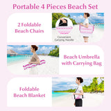 Tangkula 4 Pieces Beach Chair Set- 2 Backpack Beach Chairs with Umbrella & Blanket