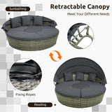 Tangkula Patio Round Daybed with Retractable Canopy(Grey)