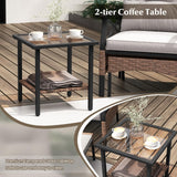 Tangkula 5 Pieces Wicker Patio Furniture Set, Outdoor Rattan Chairs with Ottomans, Cushions and 2-Tier Tempered Glass Side Table