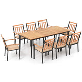 Tangkula 9-Piece Patio Dining Set, 79" Rectangle Dining Tables with 8 Wooden Armchairs