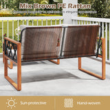 Tangkula 2 Pieces Outdoor Acacia Wood Loveseat and Table Set