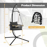 Tangkula Folding Swing Chair with Stand, Hanging Egg Chair with Cushion, Pillow, Wicker Basket Seat