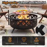 Tangkula Outdoor Round Wood Burning Fire Pit with Adjustable & Rotatable Grill Grate