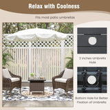 Tangkula Outdoor Wicker Table, Rattan Coffee Table with Umbrella Insert Hole, HDPE Tabletop & Sturdy Metal Frame