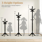 Tangkula Coat Rack Freestanding Solid Rubber Wood Coat Tree with 11 Hooks and 3 Height Options for Coats