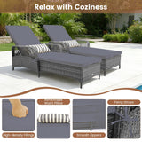 Tangkula Wicker Chaise Lounge Outdoor 6-Gear Adjustable Backrest, Thick Padded Cushion & Removable Lumbar Pillow