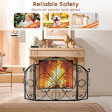 Tangkula 59.5 x 32.5 Inch Fireplace Screen, 3-Panel Folding Spark Guard w/Floral Pattern