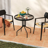 Tangkula 27.5 Inches Patio Round Glass Dining Table with 1.57" Umbrella Hole