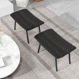 Tangkula Set of 2 Patio Ottomans, Multipurpose Rattan Ottomans w/Padded Quick Dry Foam & Heavy-Duty Metal Legs
