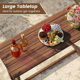 Tangkula 59 Inch Outdoor Bar Table Teak Wood Rectangle Patio Bar Height Pub Table with Slatted Top