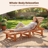 Tangkula Solid Wood Patio Chaise Lounge with 5-Level Adjustable Backrest (1/2)