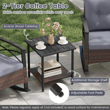 Tangkula 3 Pieces Outdoor Rocking Chairs Set Rattan Heavy Duty Cushioned Rocker Chairs