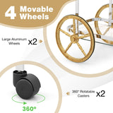 Tangkula Bar Cart for The Home, 2-Tier Rolling Tempered Glass Serving Cart, 2 Large Gold Aluminum Wheels & 2 Casters