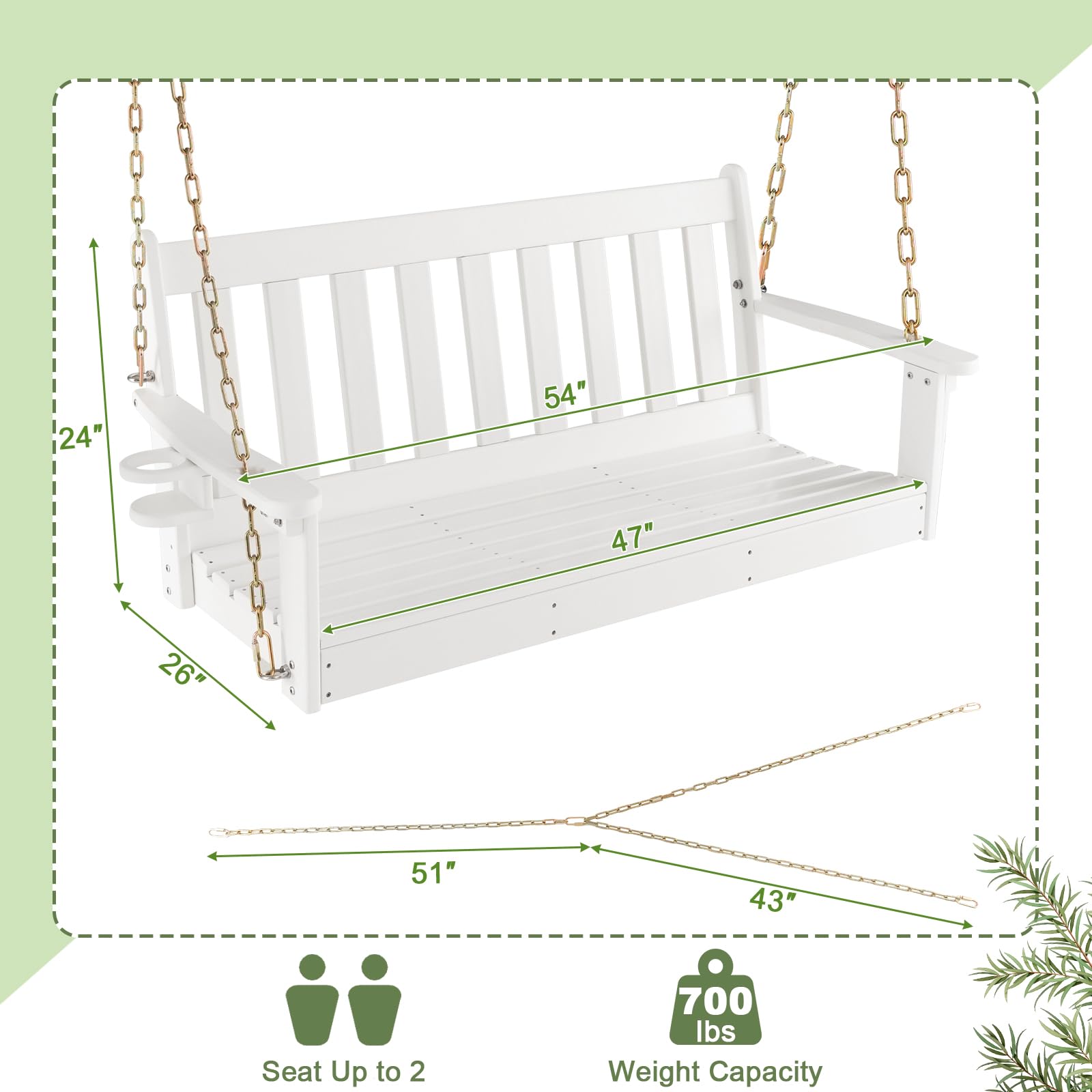 2 Person Hanging Porch Swing - Tangkula